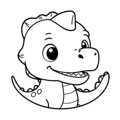Simple vector illustration of Dino drawing for toddlers colouring page