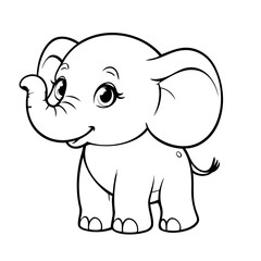 Simple vector illustration of elephant drawing for kids colouring activity