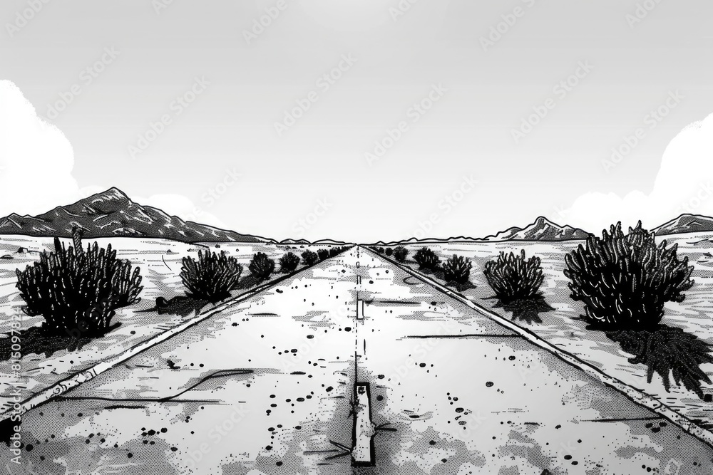 Aufkleber black and white drawing of a deserted road. suitable for various design projects