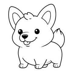 Simple vector illustration of WelshCorgi drawing for kids colouring activity