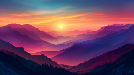 Fototapeta premium A beautiful mountain range with a sunset in the background