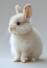 Curious Fluffy Rabbit A Pristine White Portrait of Enchanting Eyes and Soft Fur