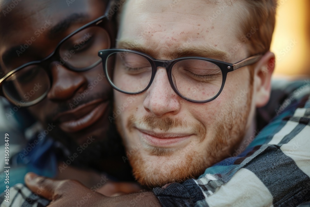 Poster A close-up image of one person hugging another person. Suitable for various concepts and themes