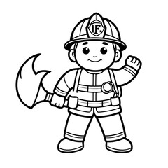 Cute vector illustration FireFighter drawing for toddlers coloring activity