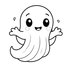Vector illustration of a cute ghost doodle drawing for kids page