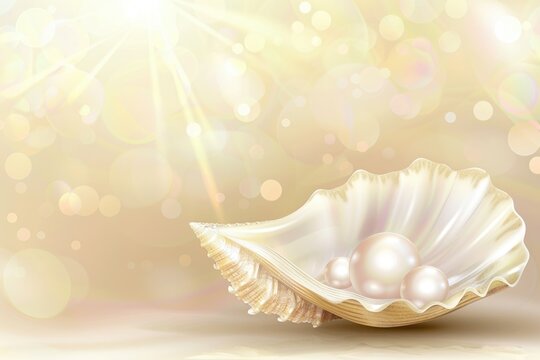 A pearl shell with three pearls inside. Perfect for jewelry or nature themes