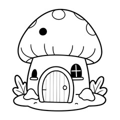 Simple vector illustration of MushroomHouse drawing for toddlers coloring activity