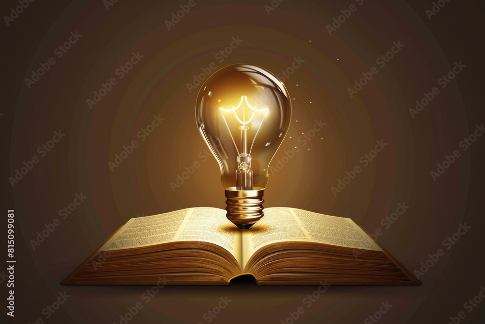 Poster An open book with a light bulb on top. Suitable for educational and creative concepts