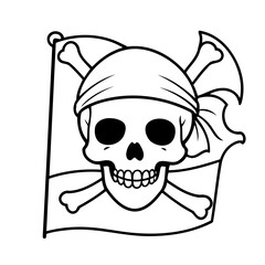 Vector illustration of a cute PirateFlag drawing for kids colouring activity