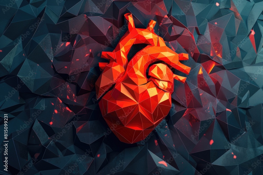 Poster geometric heart shape made of triangles on a blue backdrop. suitable for valentine's day or modern d