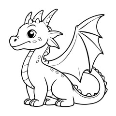 Vector illustration of a cute Dragon doodle for toddlers colouring page