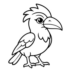 Simple vector illustration of hornbill colouring page for kids