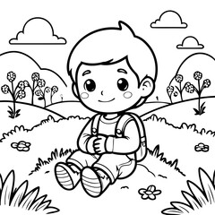 Vector illustration of a cute Boy drawing for toddlers colouring page