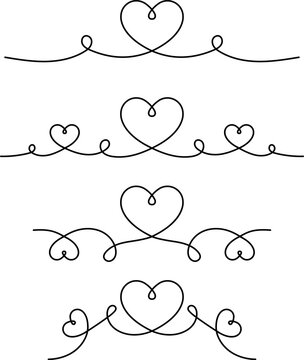 Hearts borders. Decorative lines set. 