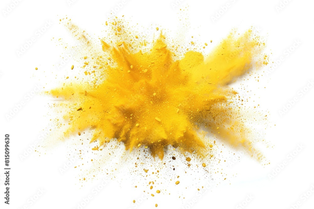 Aufkleber vibrant yellow powder exploding on a clean white surface. perfect for use in advertising and design 