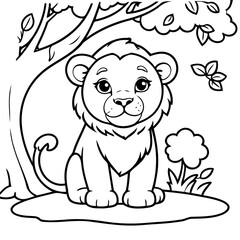 Vector illustration of a cute Lion doodle drawing for kids page