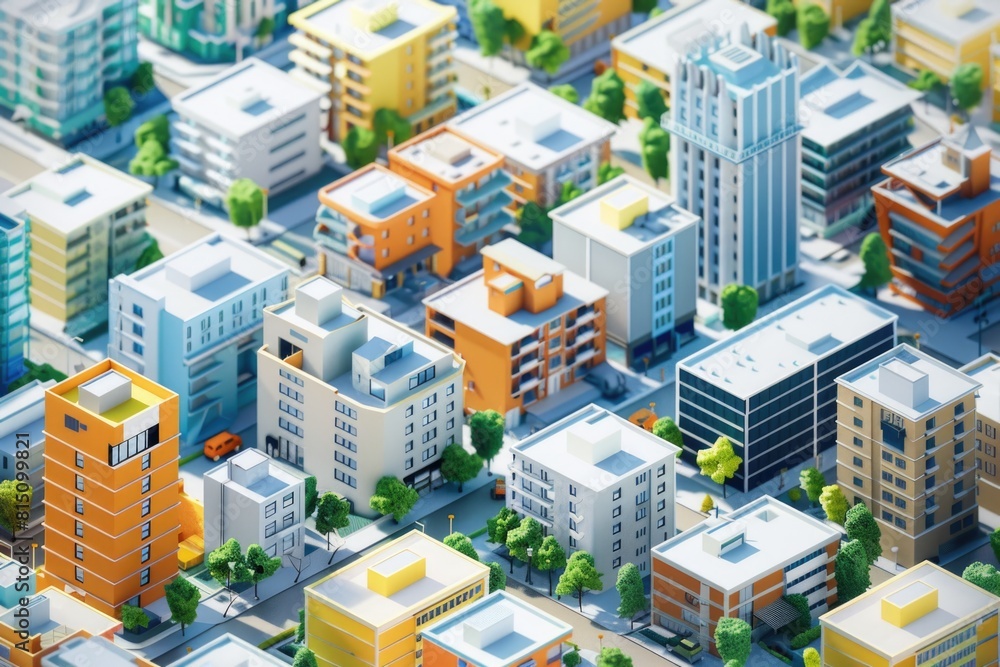 Poster aerial view of a city with a multitude of buildings. suitable for urban development concepts