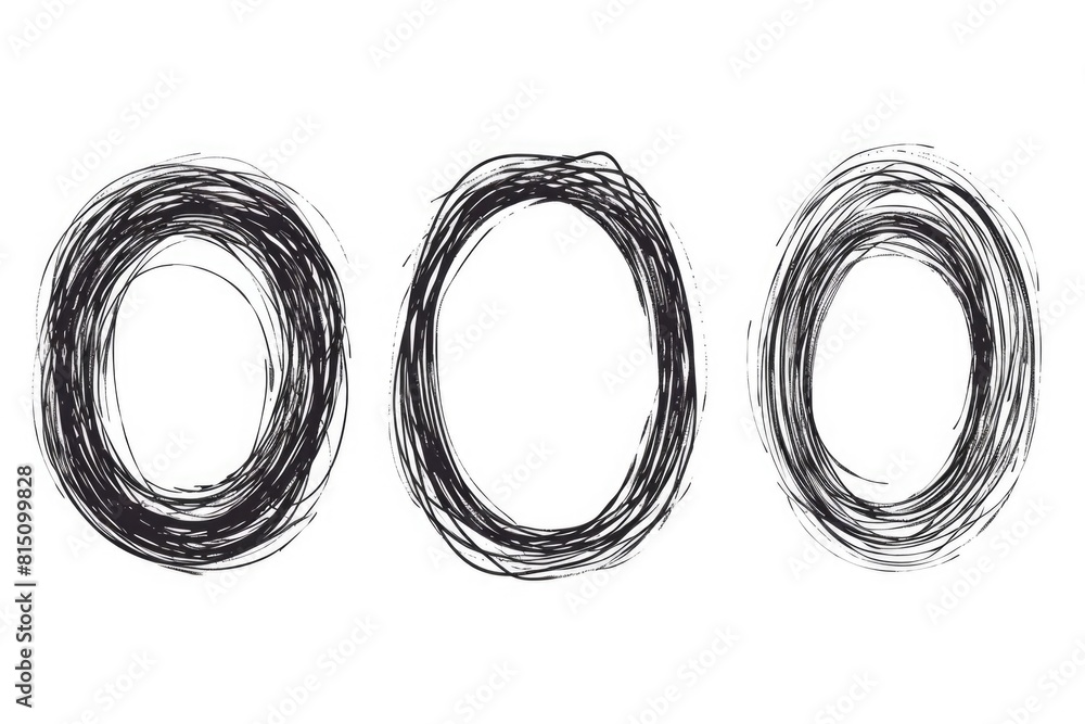 Poster three oval doodles on a white background, versatile for various design projects