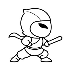 Cute vector illustration Ninja drawing for toddlers colouring page