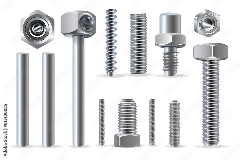 Poster assorted screws and nuts on white background. ideal for hardware store promotion