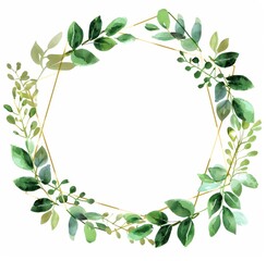 Fototapeta premium Handdrawn gold and green geometric wreath clipart 