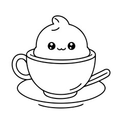 Vector illustration of a cute Teacup drawing for colouring page