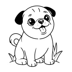 Cute vector illustration Pug for children colouring activity