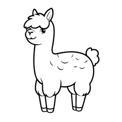 Vector illustration of a cute llama drawing for kids colouring activity