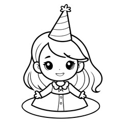 Vector illustration of a cute Girl doodle for toddlers colouring page