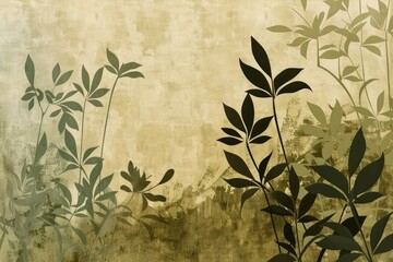 Realistic painting of leaves on a wall. Suitable for interior decoration