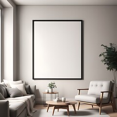  Frame mockup, Living room wall poster mockup. Interior mockup with house background. Modern interior design. 3D render 