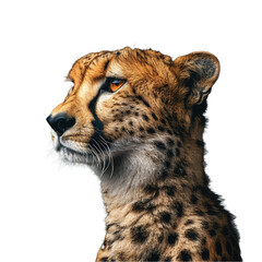 A focused view of a cheetah standing against a plain white backdrop, a cheetah isolated on transparent background