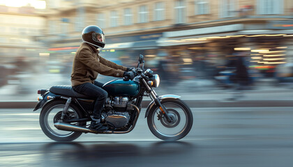 Cruising Motorcyclist in Urban Speed Motion Blur