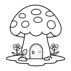 Simple vector illustration of mushroom colouring page for kids