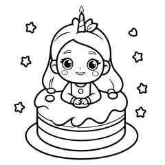 Vector illustration of a cute Girl doodle for kids colouring page