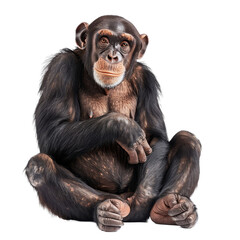 Fototapeta premium A chimpanzee is sitting in front of a Png background, a chimpanzee isolated on transparent background