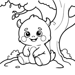 Vector illustration of a cute Monster drawing colouring activity