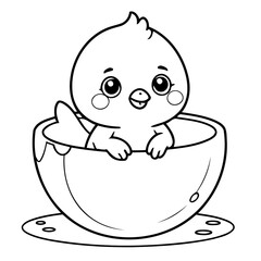 Cute vector illustration Chick doodle black and white for kids page