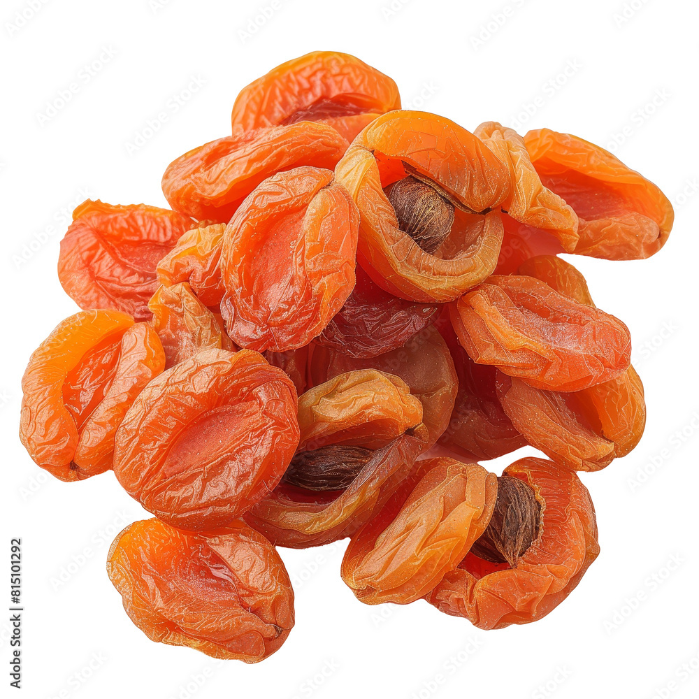 Poster closeup of a pile of dried apricots neatly arranged on a png background, a close-up photo of dried a