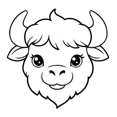 Cute vector illustration Yak drawing for kids colouring activity