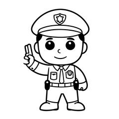 Cute vector illustration Policeman doodle for toddlers colouring page
