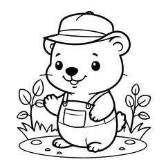 Vector illustration of a cute Beaver drawing for toddlers coloring activity