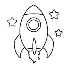 Cute vector illustration Rocket doodle black and white for kids page