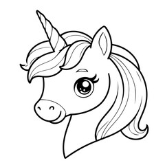 Simple vector illustration of Unicorn colouring page for kids