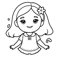 Simple vector illustration of Girl for kids coloring page