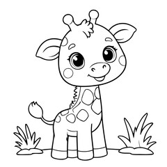 Cute vector illustration giraffe drawing for toddlers coloring activity