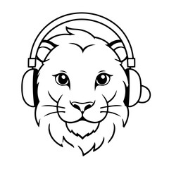 Simple vector illustration of Lion hand drawn for kids page