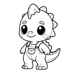 Cute vector illustration Dino doodle black and white for kids page