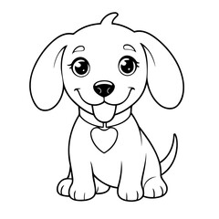 Cute vector illustration Dachshund doodle black and white for kids page