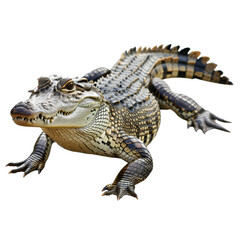 Fototapeta premium A large crocodile is shown against a white backdrop, a crocodile isolated on transparent background
